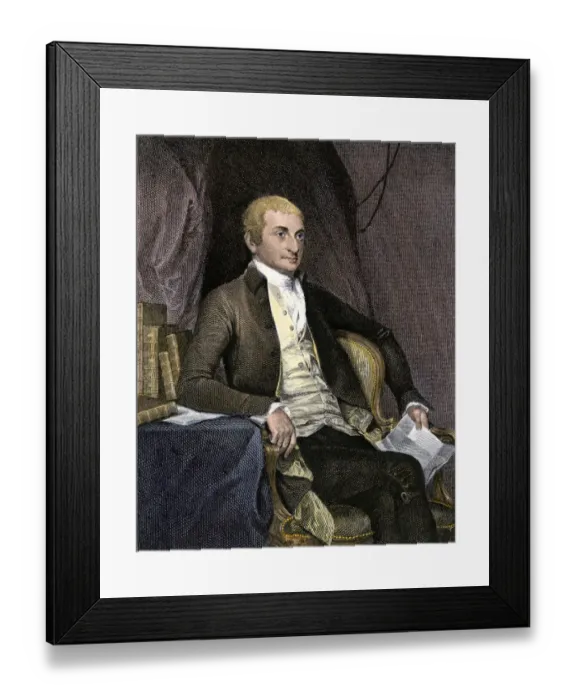 Framed Print : John Jay. Hand-colored engraving of a portrait