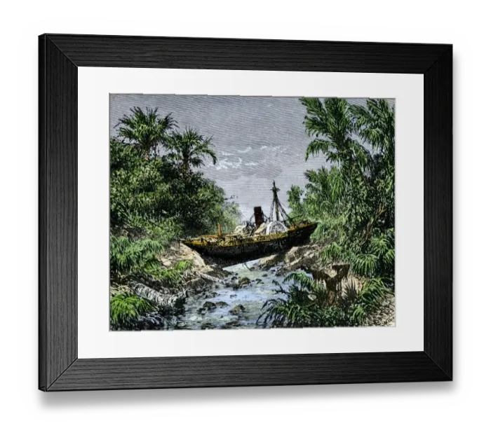 Framed Print : Ocean steamship carried inland in Sumatra by tsunami from the Krakatoa eruption Framed Print : Ocean steamship carried inland in Sumatra by tsunami from the Krakatoa eruption