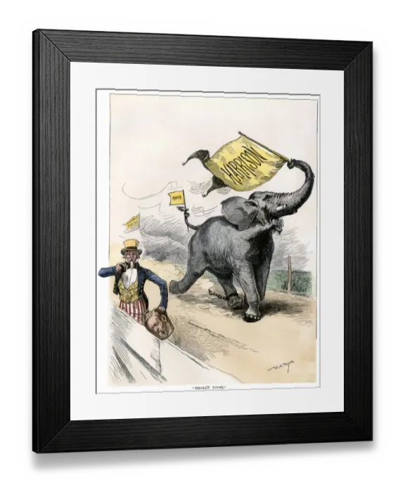 Framed Print : Cartoon of Benjamin Harrisons presidential candidacy Framed Print : Cartoon of Benjamin Harrisons presidential candidacy