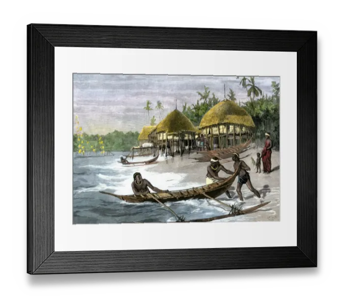 Framed Print : Outrigger canoes at a native village in the Nicobar Islands Framed Print : Outrigger canoes at a native village in the Nicobar Islands