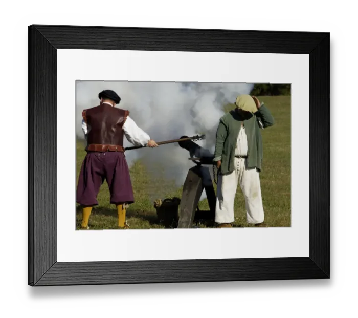 Framed Print : Portuguese swivel gun fired by reenactors