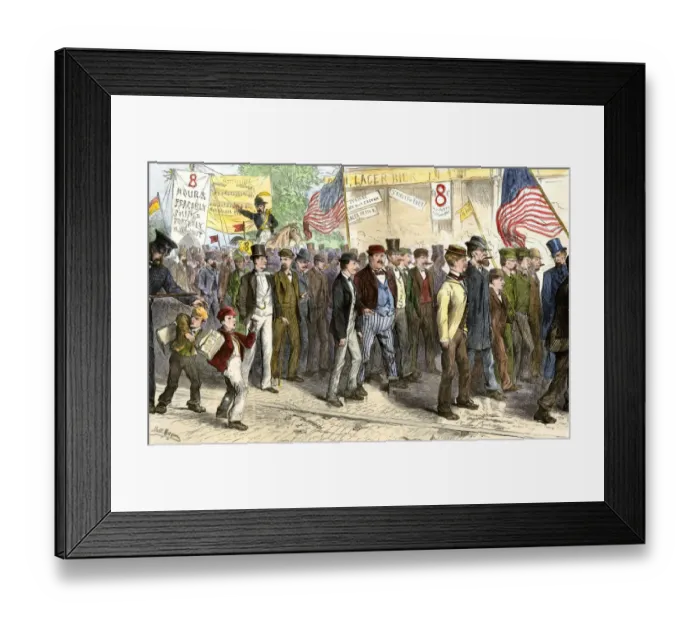 Framed Print : Parade of working men on strike for an eight-hour work day in New York City