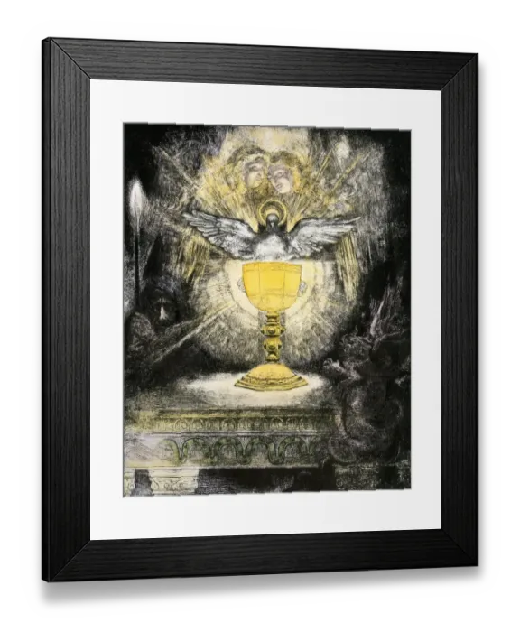 Framed Print : The Holy Grail. Hand-colored etching from a series of illustrations for Wagners opera Parsifal Framed Print : The Holy Grail. Hand-colored etching from a series of illustrations for Wagners opera Parsifal