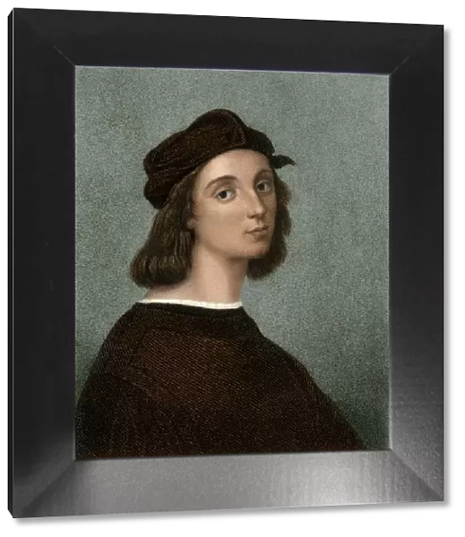 Raphael. Portrait of artist Raphael.. Digitally colored engraving of a painting