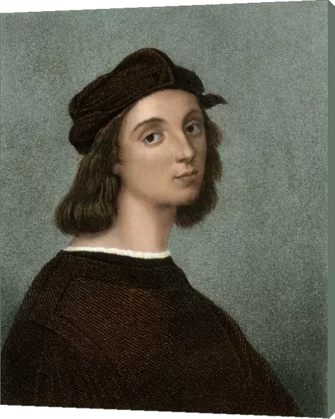 Raphael. Portrait of artist Raphael.. Digitally colored engraving of a painting