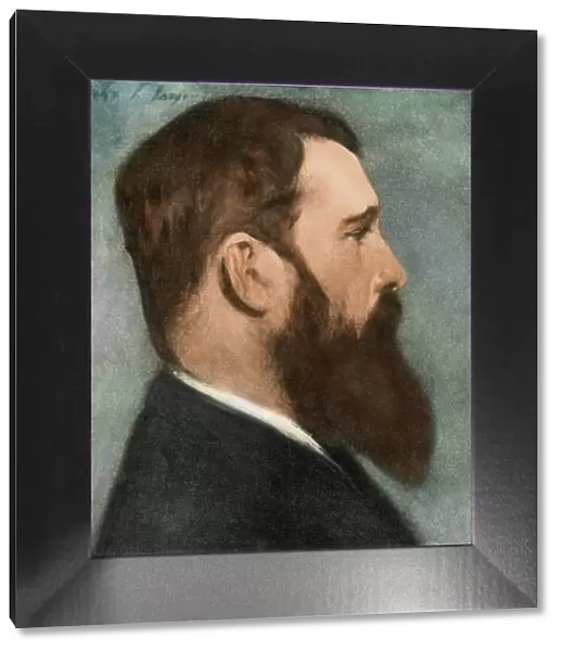 Monet. Portrait of artist Claude Monet.. Digitally colored halftone reproduction