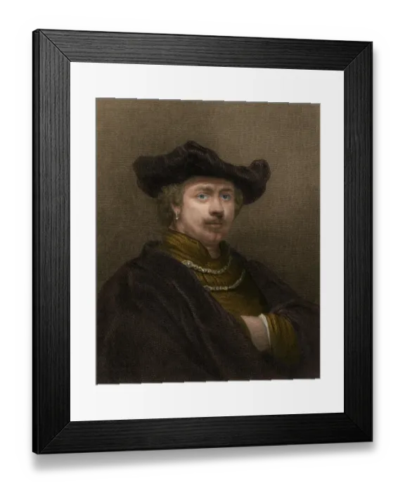 Framed Print : Rembrandt. Portrait of artist Rembrandt.. Digitally colored engraving of a self-portrait Framed Print : Rembrandt. Portrait of artist Rembrandt.. Digitally colored engraving of a self-portrait