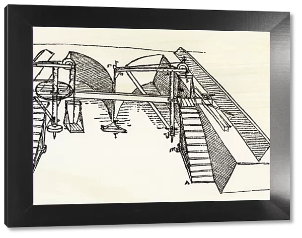 Leonardo da Vinci drawing of a canal dredge