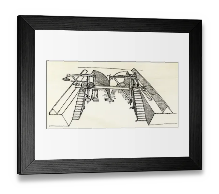 Framed Print : Leonardo da Vinci drawing of a canal dredge