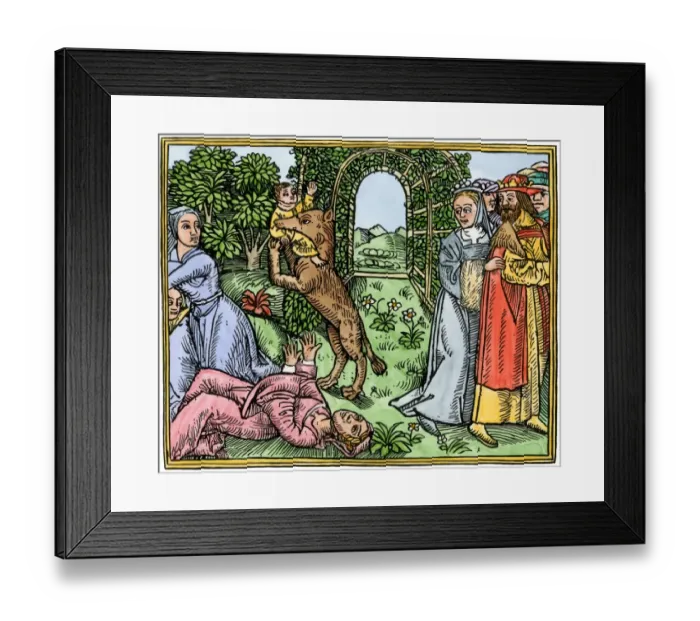 Framed Print : Werewolf taking a child Framed Print : Werewolf taking a child
