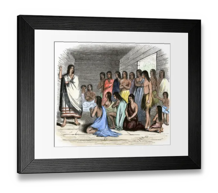 Framed Print : Native Americans under instruction in a Spanish mission Framed Print : Native Americans under instruction in a Spanish mission