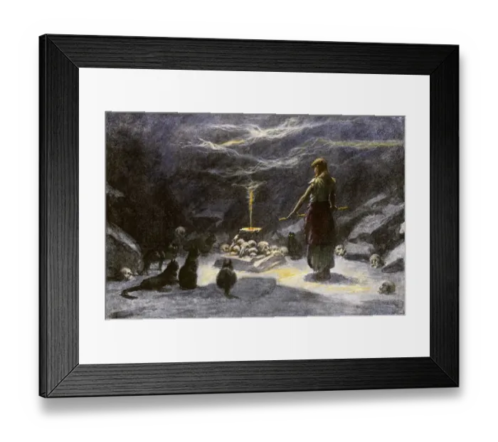 Framed Print : Woman practicing sorcery with black cats as companions Framed Print : Woman practicing sorcery with black cats as companions