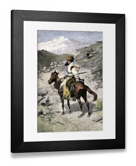 Framed Print : Native American trapper in the Rocky Mountains of the Northwest Framed Print : Native American trapper in the Rocky Mountains of the Northwest