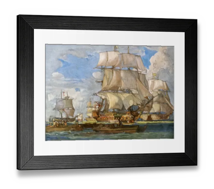 Framed Print : British Navy under Lord Howe saiing from Spithead for battles off the coast of