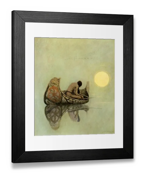 Framed Print : Native American fishing in a birchbark canoe Framed Print : Native American fishing in a birchbark canoe