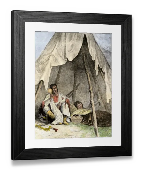 Framed Print : Native American medicine-man treating a patient with chants and potions Framed Print : Native American medicine-man treating a patient with chants and potions