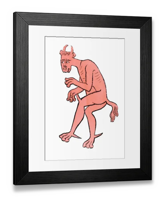 Framed Print : Old English devil. Hand-colored woodcut reproduction of a medieval illustration Framed Print : Old English devil. Hand-colored woodcut reproduction of a medieval illustration