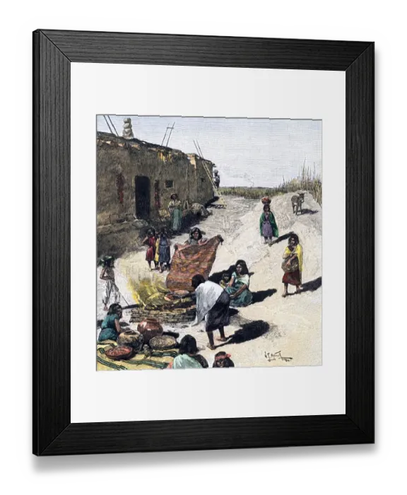 Framed Print : Pueblo women firing pottery Framed Print : Pueblo women firing pottery