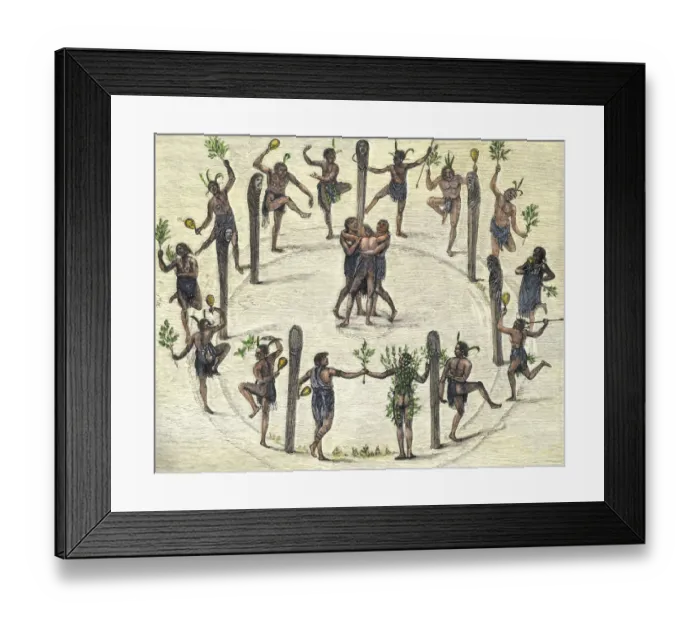 Framed Print : Ceremonial dance of the Carolina Indians Framed Print : Ceremonial dance of the Carolina Indians