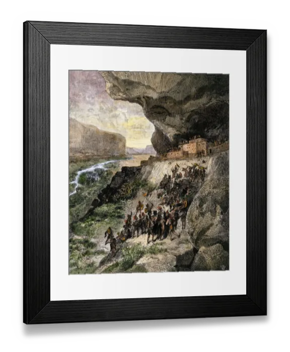Framed Print : Raid on cliff-dwellers in precolumbian America