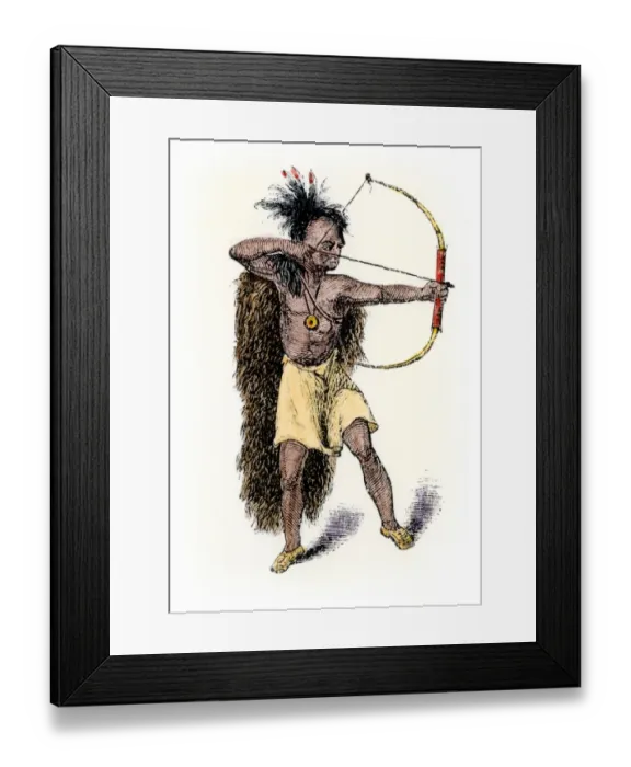 Framed Print : Iroquois warrier aiming his bow and arrow Framed Print : Iroquois warrier aiming his bow and arrow