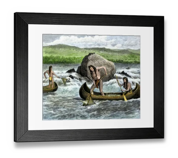 Framed Print : Native Americans catching salmon in the Columbia River Framed Print : Native Americans catching salmon in the Columbia River