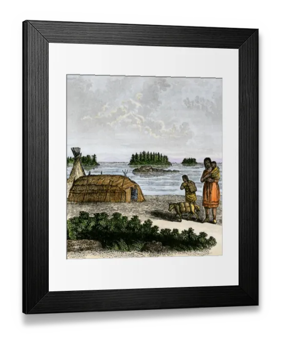 Framed Print : Native American buffalo-skin tipi and birchbark lodge Framed Print : Native American buffalo-skin tipi and birchbark lodge