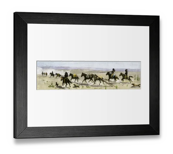 Framed Print : Western Plains Indians using the travois to move across the Great Plains Framed Print : Western Plains Indians using the travois to move across the Great Plains