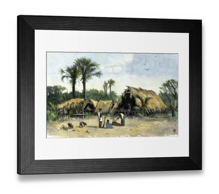 Framed Print : Seminole village of thatched shelters in the Everglades Framed Print : Seminole village of thatched shelters in the Everglades