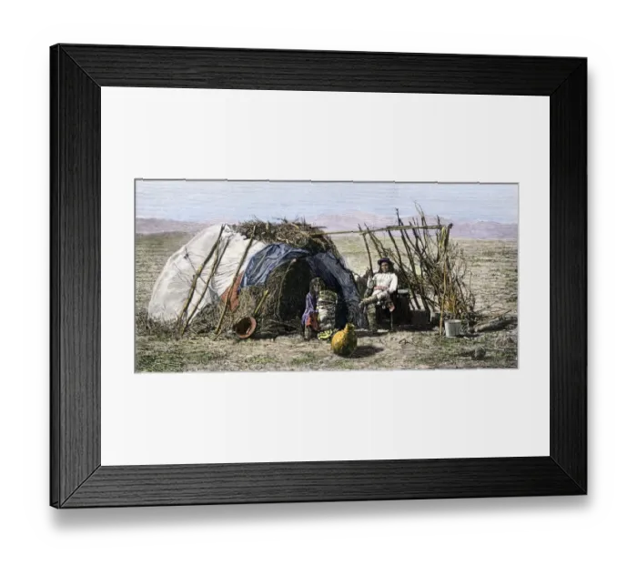 Framed Print : Apache family in front of their wickiup Framed Print : Apache family in front of their wickiup