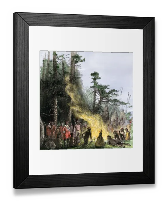 Framed Print : Onondaga and British soldiers around a council fire Framed Print : Onondaga and British soldiers around a council fire