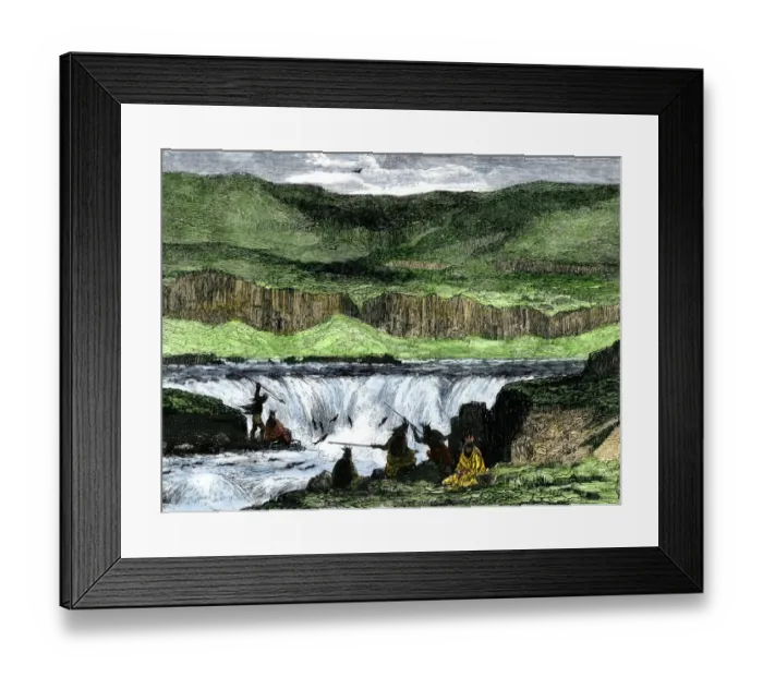 Framed Print : Native Americans using spears during fish run Framed Print : Native Americans using spears during fish run