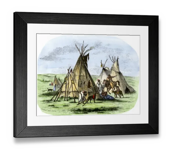 Framed Print : Native American teepee encampment on the Great Plains Framed Print : Native American teepee encampment on the Great Plains