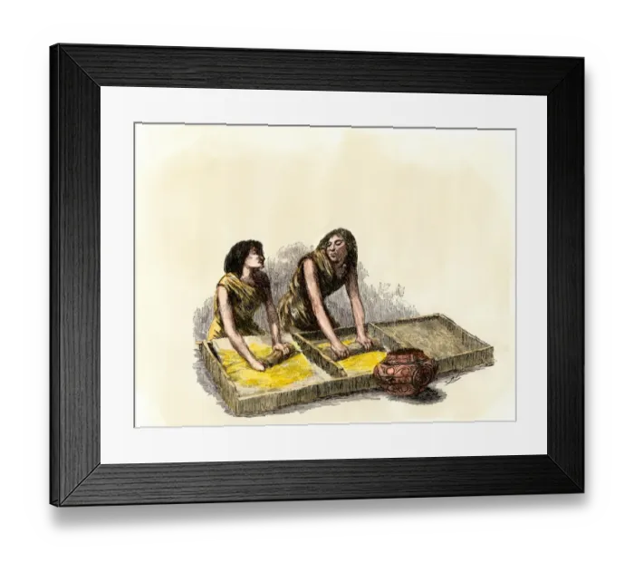 Framed Print : Anasazi / Ancestral Puebloan women grinding corn (maize) Framed Print : Anasazi / Ancestral Puebloan women grinding corn (maize)