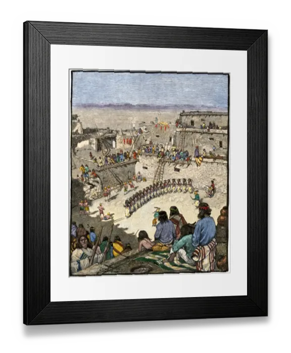 Framed Print : Pueblo Indian ceremonial dance, 1800s Framed Print : Pueblo Indian ceremonial dance, 1800s
