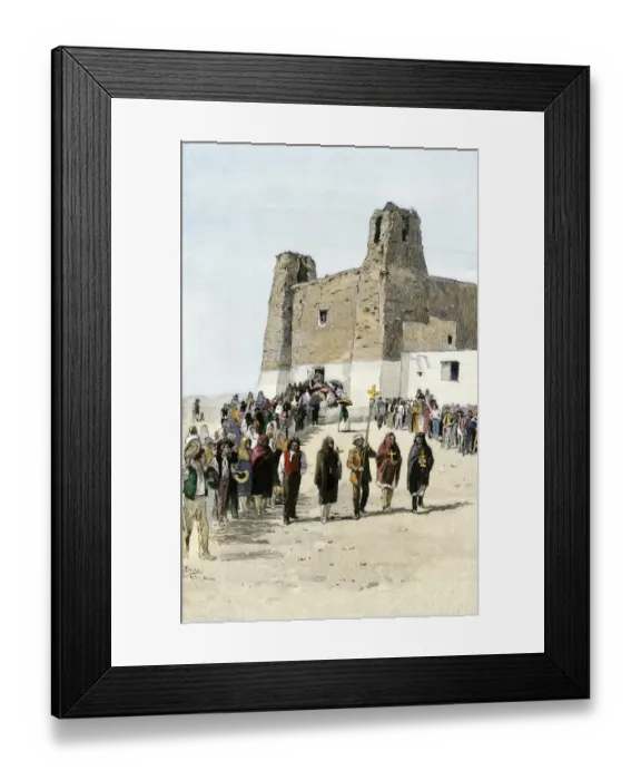 Framed Print : Saints Day procession in a Pueblo Indian village