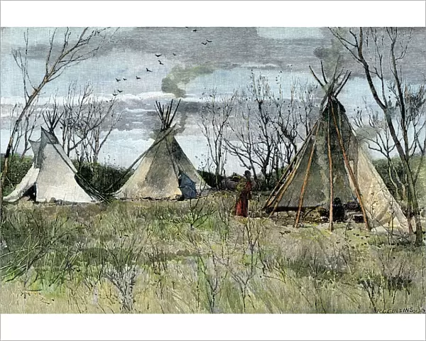 Omaha Indian village of tipis