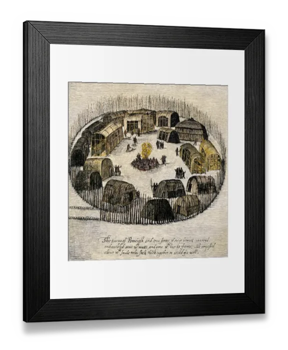 Framed Print : Pomelock, a Native American village enclosed with palisades Framed Print : Pomelock, a Native American village enclosed with palisades