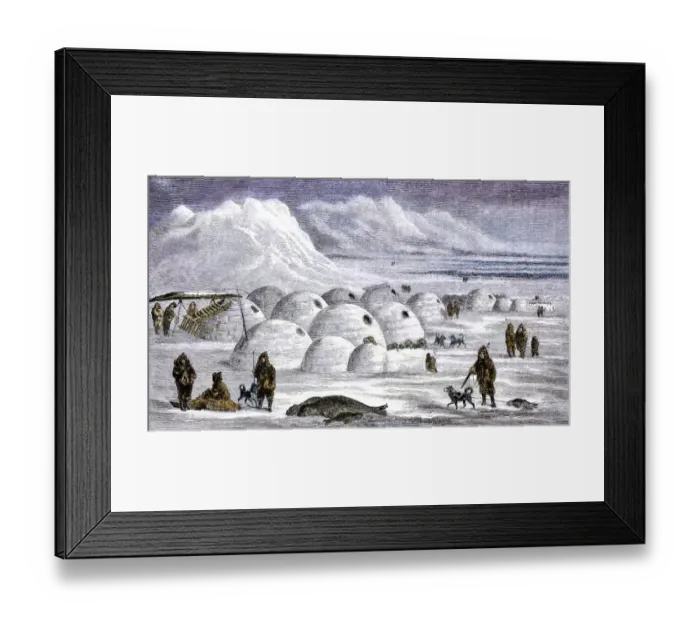 Framed Print : Innuit snow village during seal hunting season Framed Print : Innuit snow village during seal hunting season