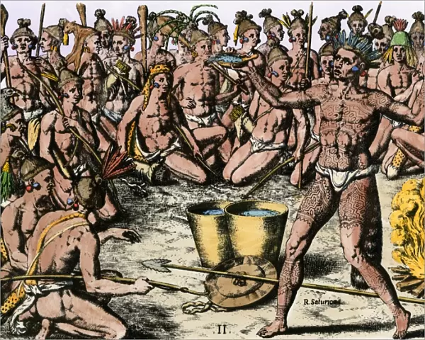 Florida natives preparing for battle, 1500s