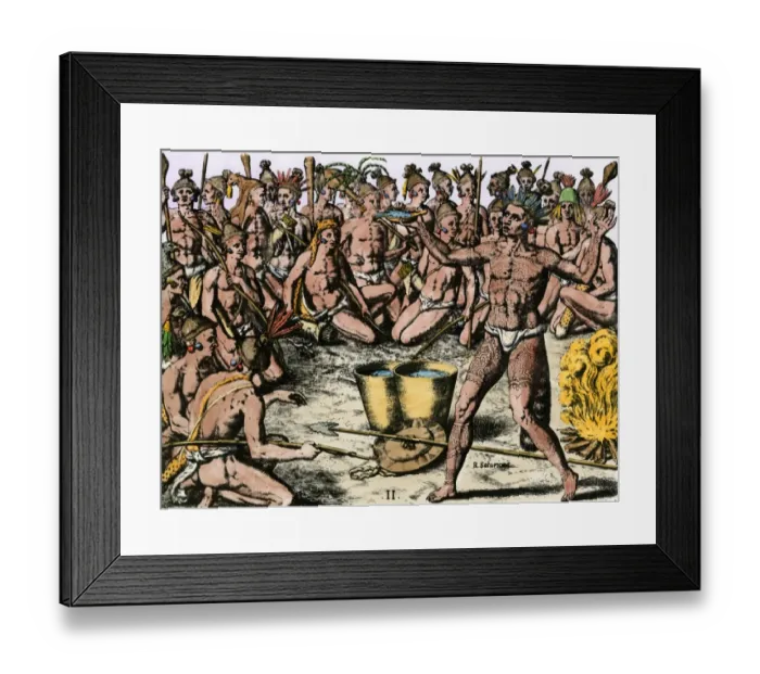 Framed Print : Florida natives preparing for battle, 1500s Framed Print : Florida natives preparing for battle, 1500s