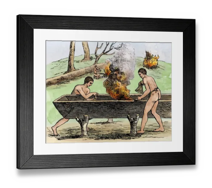 Framed Print : Making a dugout canoe Framed Print : Making a dugout canoe