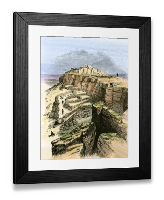 Framed Print : Hopi village with sheep-pens below the cliffs Framed Print : Hopi village with sheep-pens below the cliffs