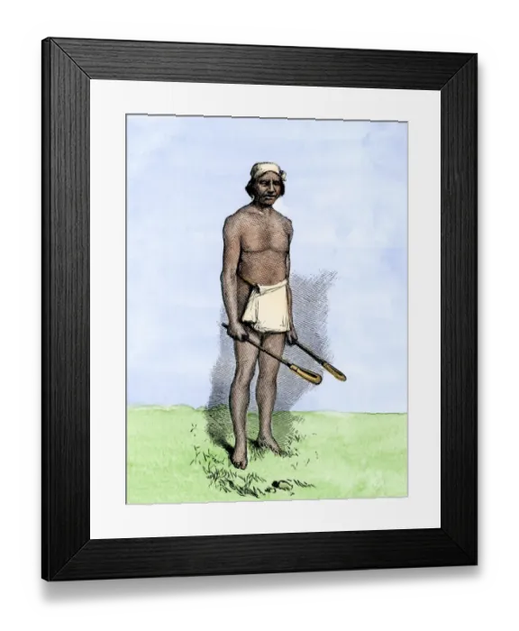 Framed Print : Choctaw or Creek ball-player with Native American lacrosse sticks Framed Print : Choctaw or Creek ball-player with Native American lacrosse sticks