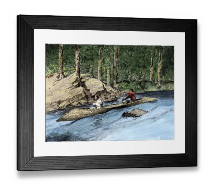 Framed Print : Native Americans in a dugout canoe on the Columbia River Framed Print : Native Americans in a dugout canoe on the Columbia River