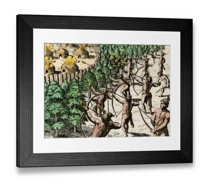 Framed Print : Enemy Native American village set afire, Florida Framed Print : Enemy Native American village set afire, Florida