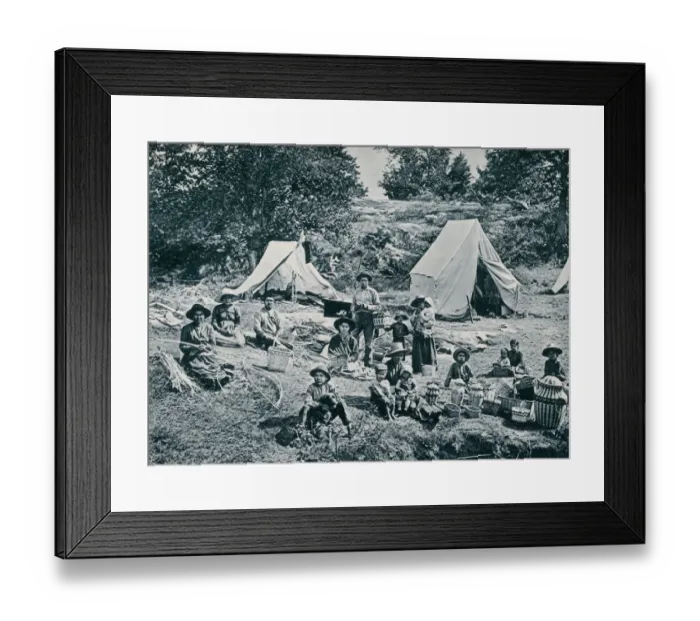 Framed Print : Canadian aboriginals making baskets for sale, 1890s Framed Print : Canadian aboriginals making baskets for sale, 1890s