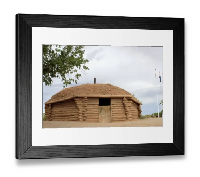 Framed Print : Navajo hogan with the door facing east in the traditional way Framed Print : Navajo hogan with the door facing east in the traditional way