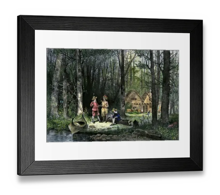 Framed Print : An idyllic log cabin home in North Carolina
