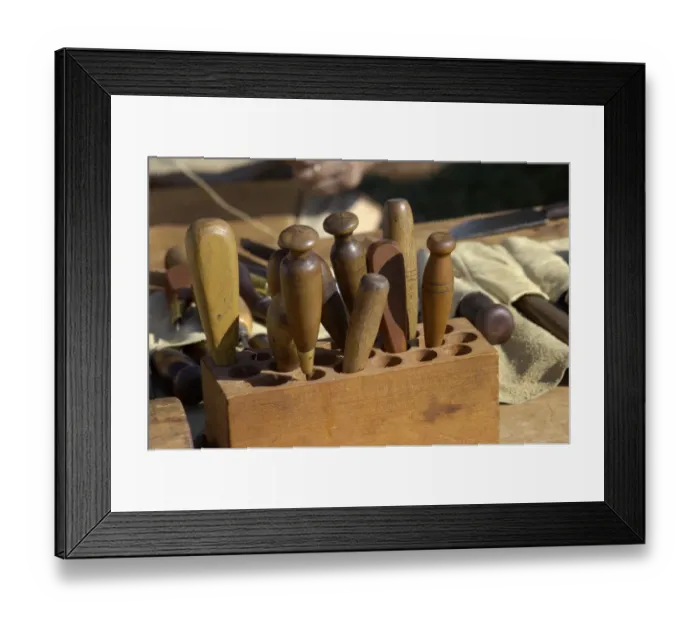 Framed Print : Cobblers tools at a reenactment at Yorktown battlefield Framed Print : Cobblers tools at a reenactment at Yorktown battlefield